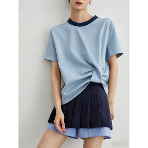 Patchwork Color Block Short Sleeve Tee Shirts Women Fashionable Casual