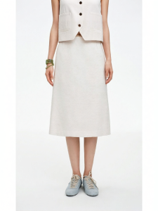 Flax Blend Slimming Straight Midi Skirt