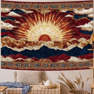 VIKAMA Vintage Mandala Mountain Sun Wall Tapestry Boho Retro Trang Trí Cho Phòng Khách Phòng Ngủ Yoga Thiền - Nghệ Thuật Treo Tường Bằng Vải Polyester