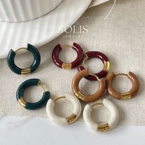 Morandi Color Hoop Huggies Rings Earrings 1 Pair • Waterproof 18K Gold Plated 316L Stainless Titanium Steel Huggies Statement Minimalist Earring For Women ER324