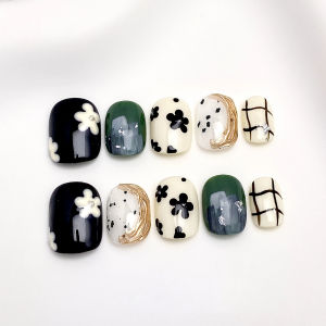NAILCO | 10pcs 3D Cupcake Handmade Nails Polka Dot Cat-Eye Cute Bear Press on Nail Short Square False Nail for Women&Girl Fake Nail Tips