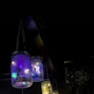 Solar Mason Jar Fairy String Lights IP65 Hanging Tabletop Lantern with Pattern Card for Garden Patio Lawn Yard Porch Outdoor Dec