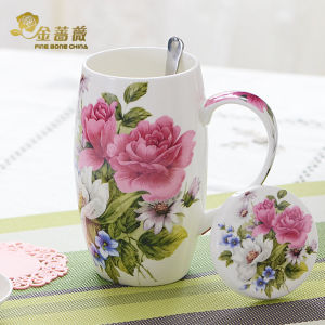 Large Size Ceramic Mug Bone China Big Capacity Mark Cup with Lid Handle Breakfast Home Use Water Cup Korean Style Adult