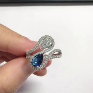 Huitan Geometric Design Women Ring Curve with White/Blue Cubic Zirconia Dainty Party Wedding Elegant Accessories Trendy Jewelry