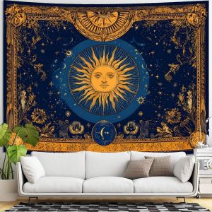 Tấm Thảm Treo Tường Mặt Trời Thiên Thể VIKAMA Với Thiết Kế Ngôi Sao Và Mặt Trăng Bí Ẩn Tarot Vàng Ẩn Giấu Dùng Trang Trí Phòng Ngủ Phòng Khách