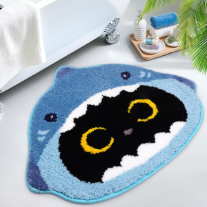 VIKAMA Non Slip Soft Fluffy Rug Cartoon Black White Kitten Face Shaped Mat Bathroom Door Balcony Kawaii Aesthetic Pet Home Decor