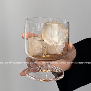 แก้วทรงสูงแบบเรโทร ดีไซน์ สีส้ม สำหรับกาแฟและเครื่องดื่ม ทรงเตี้ย แข็งแรง ใส ทรงกลม สไตล์ฝรั่งเศส ชิ้น