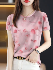 เสื้อยืดพิมพ์ลายหลวมแขนสั้นสำหรับผู้หญิงไซส์ใหญ่ ฤดูร้อน 2025 เสื้อคลุมท้องแบบหลวมๆ สำหรับผู้หญิงวัยกลางคนและผู้สูงอายุ