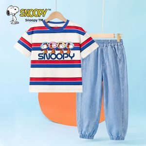 Snoopy | Bộ Đồ Thể Thao Bé Trai Mùa Hè Sọc Lụa Mát