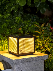 Lamps Aluminium Glass solar gate pillar light tricolor LED outdoor lamp waterproof IP67 gate wall lights automatic sensor warm white post lights fence post garden lights COD