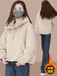 Áo Khoác Ngoài Nữ Dày Dặn Có Lót Lông Cừu Thời Trang Xuân Thu Áo Khoác Ngoài Nữ Dáng Nhỏ Thời Trang Thường Ngày Có Mũ Trùm Đầu