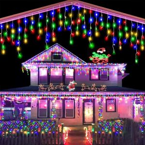 Solar Ice Pillar Light String LED Curtain Icicle Light for Christmas Halloween Thanksgiving Wedding Parties Courtyard Decoration