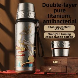 High Quality Pure Titanium Double Layered Thermal Mug for Elderly with Tea Water Separation