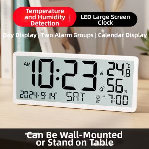 Hense | Calendar Week Digital Wall Clock with Temperature Humidity and Alarm High Definition Screen