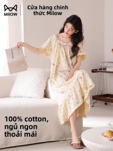 MiiOW | Cotton Summer Sweet Loose Floral Square Neck Night Dress Home Wear