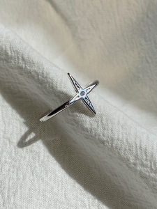 Open Thin Cross Needle Ring 925 Silver