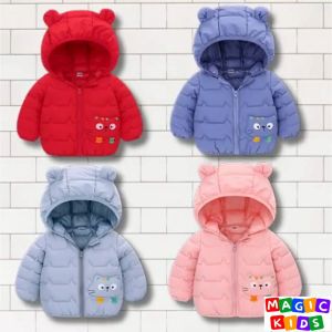 Kids Coats Thickened Hoodie Jacket Cartoon Cat Pattern Zipper Closure Outerwear for Boys and Girls 12M-5 Years Old