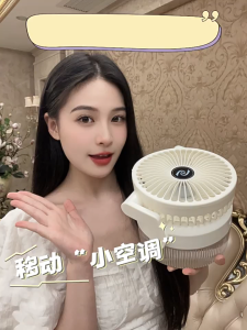 SG【ReadyStock】 Desktop Fan Strong Wind Output -20℃ Chilling Performance Desktop Fan Ambient Lighting Humidification Spray Function 180° Flip Adjustment Folding Auto Off