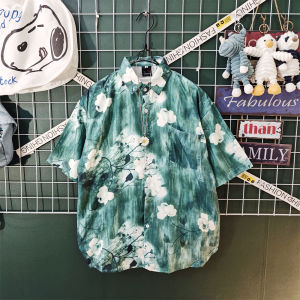 Ice Silk Floral Shirt Mens Summer Thin Short Sleeve Hawaii Beach Vacation Style Casual Loose Fit Youthful Trendy Menswear