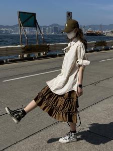 Váy Xếp Ly Cỡ Lớn Màu Nâu Váy Midi Chữ a Cạp Cao Cho Nữ Mùa Thu Váy Đi Chơi Váy Đi Làm Váy Xếp Ly Nhiều Lớp