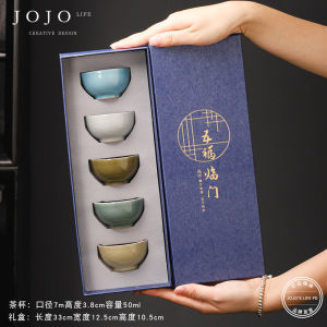 JOJOS L. PD. Purple Spring Gap Five Happiness Ceramic Vintage Tea Cup Set Chinese Style Handmade Porcelain Tea Bowl Ensemble