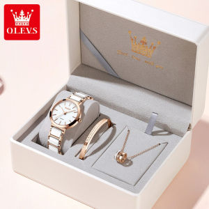 OLEVS Watch For Women Set Buy 1 Get 2 Original Waterproof Korean Style Elegance Japanese Quartz Movement Ceramic Strap Gifts For Ladies Quartz Watch