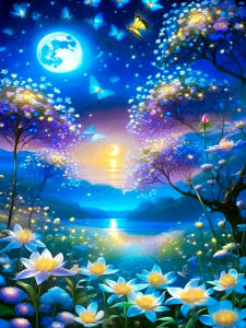 Huacan Diamond Painting Moon River Flower Diamond Mosaic Landscape New Collection 2025 Picture Of Rhinestones