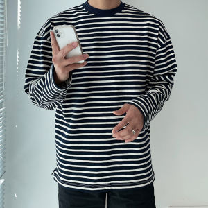 DAVID&ME | Boyfriend Style Long Sleeve Stripe Blue Tshirt