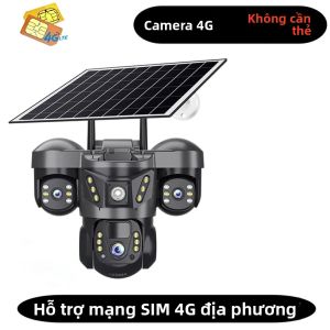Camera An Ninh Năng Lượng Mặt Trời 4G Độ Phân Giải 15M HD 3 Ống Kính Ngoài Trời Không Dây Tầm Nhìn Ban Đêm 8K Xem Trực Tiếp 360 Độ Phát Hiện Chuyển Động Âm Thanh 2 Chiều