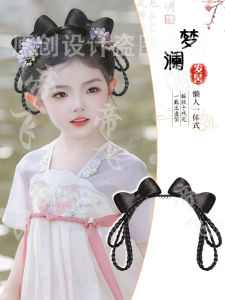 Kids Han Chinese Clothing Wig One-Piece Headband Bows Braid Chinese Ancient Style Girl All-Match Hair Style Hair Bag