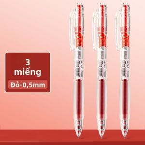 DELI | Bút Bi Nước Nhanh Khô Mượt Mà Có Nút Nhấn Đen Đỏ Dùng Cho Sinh Viên Thi Cử