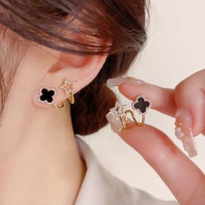 Beauty Woman Elegant Four-leaf Clover Zircon Stud Earrings Aesthetic Star Earrings For Women Korean Fashion Jewelry