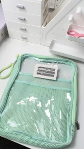 A4 Three-Layer File Bag L-Shaped Mesh Pouch Bag Folder Organizer Document Bag Office School Supplies