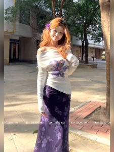 XZY Chic plus Size Knitted Sweater Set with Lace Skirt One Shoulder Design Casual High Waist Fashion for Young Women