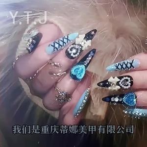 24pcs 3D Bow Decor False Nails Wearable Luxury Glitter Rhinestone Fake Y2k Nails Almond Press On Nails For Women Party Wedding