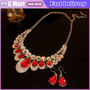 2Pcs/Set Necklace Earrings Shiny Wonderful Bright Color Bridal Earrings Necklace Set for Valentine Day