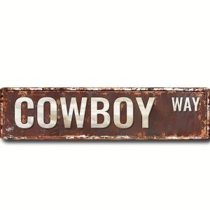 1 Piece Rustic Aluminum Vintage Style Cowboy Way Sign Functional Multipurpose Metal Wall Plaque for Indoor Outdoor Decoration