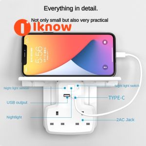 I know UK Standard Wall Socket with Tray - Dual Outlet USB Ports Night Light