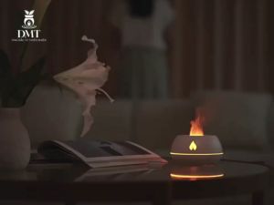 [HCM - Hỏa Tốc] Máy Khuếch Tán Máy Xông Tinh Dầu Tạo Ẩm Khử Mùi Ngọn Lửa Trụ Tròn DMT - 130ml - Đèn led tự đổi màu
