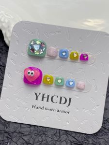Handmade Candy Colored Cute Cartoon Dopaamine Wearable Nail Tips Colorful Little Eyes Pedicure False Nails Artificial Nails