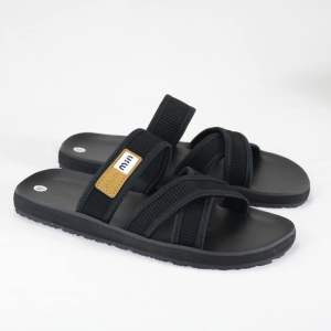 [CHÍNH HÃNG GIAVY] DÉP NAM QUAI CHÉO PHỐI DÂY NGANG L59 màu đen quai da dập vân sọc đế cao su PHOM NHỎ