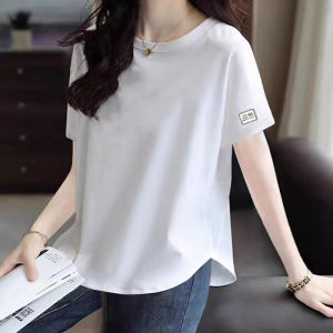 Pure Cotton Short Sleeve T-Shirt Women Summer Loose Belly Covering Slimming Large Size Ladies Anti-aging White Top Trendy