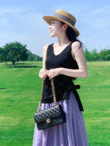 YUEZHONGWEI | Áo ba lỗ dệt kim màu đen cho nữ mùa hè Áo khoác ngoài độc đáo đẹp không đều eo thắt lưng thời trang công sở thường ngày