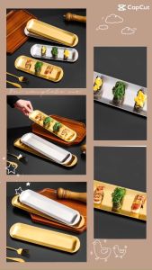 Đĩa inox hình chữ nhật đựng sushi  đĩa trưng bày chất liệu thép không gỉ (inox 201) - Đĩa trưng bày thức ăn