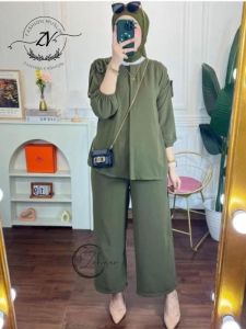 Aura Set One Set Baju Dan Celana Bahan Cringkle Airflow Premium Grade A setelan Wanita Model Terbaru
