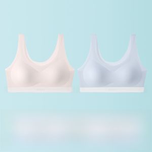 MiiOW | เสื้อชั้นในกีฬาไร้โครง ทรงบาง ไร้ตะเข็บ สำหรับเด็กผู้หญิง เสื้อชั้นในเสริมหน้าอกแบบสวมหัว ด้านบนเป็นผ้าไนลอน ทรงปกติ