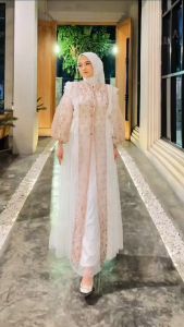 iSHERLINA one set outer tile bordir setelan gamis putih rok tutu busui utk raya lebaran kondangan pesta lamaran bridesmaid