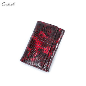 CONTACTS Genuine Leather Women Wallets Serpentine Purse With Card Holder Lady Fashion Trifold Wallet