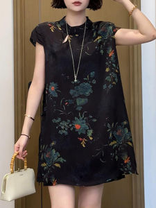 Shalldoer | Versatile Minimalist Style Womens Summer New Chinese Nationalistic Peony Flower Stand Collar Shirt Elastic Waist Shorts Set