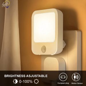 Night Light Motion Sensor With LED Light EU Plug Lamps ChildrenS Night Light Wireless For Bedside Bedroom US Night Lamps